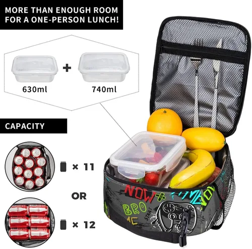Vista 17 de Bolsa de almuerzo con joystick de juego verde, bolsa de almuerzo aislada, contenedor de comida para escuela, trabajo, picnic, viajes