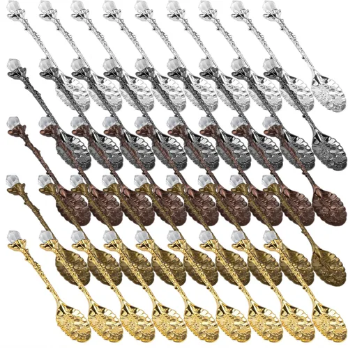 Vista 2 de Framendino, Paquete de 50 cucharas de café retro, té de aleación de cristal vintage para el hogar, cocina, oficina