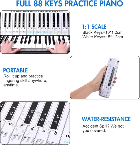 Vista 2 de BENBO Teclado de Piano de 88 Teclas Guía de Práctica de Simulación de Dedos Ayuda Didáctica Tabla de Notas con 1 Clip para Libro de Música, Cartón