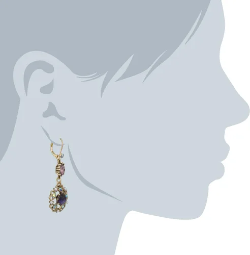 Vista 2 de Betsey Johnson Medallón de flores talladas y pendientes de gota de gema de cristal, morado, Vidrio