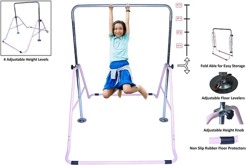 Vista 2 de Niños Jungle Gym Gimnasia Monkey Bars Kip Bar Patio Ampliable Junior Training Bar Interior Plegable Escalada Torre Patio