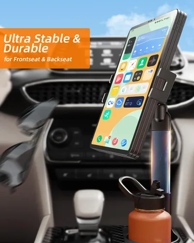 Vista 2 de 3 in 1 Tablet Holder for Car Bottle, 360°Rotatable & Aluminum Telescopic Arm Sturdy Rod Cup Holder Tablet Mount for iPad Pro