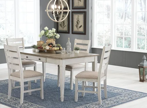 Vista 14 de Signature Design by Ashley Skempton Farmhouse - Mesa de comedor rectangular con almacenamiento, color blanco y marrón claro