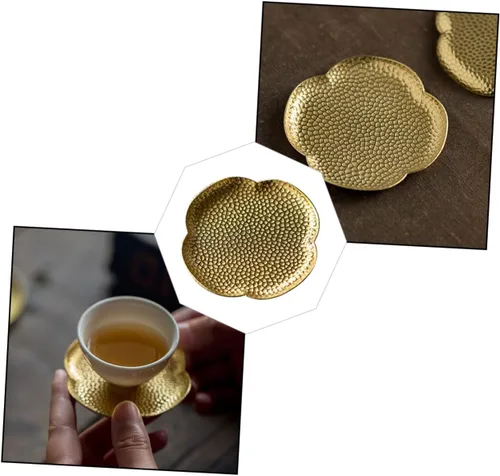 Vista 8 de BESTonZON Posavasos de cobre para té, plato de postre, juego de té vintage, accesorios de escritorio retro, posavasos de té chino, posavasos