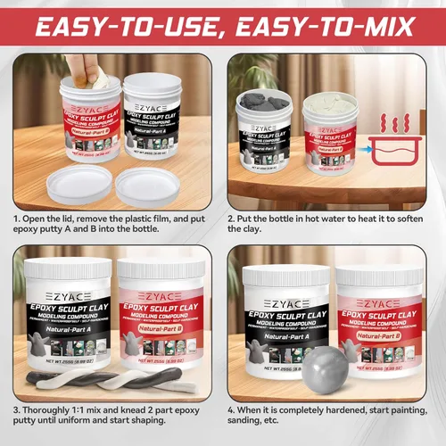 Vista 8 de Arcilla Epoxy, Arcilla Esculpida Mágica Epoxy, Compuesto de Modelado de 2 Partes (A & B) de Arcillas Esculpidas Mágicas Epoxy para Esculpir, Natural