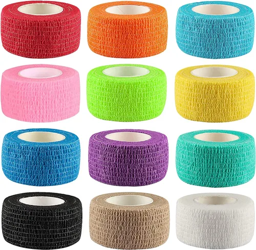 Paquete de 12 vendajes autoadhesivos de 1 pulgada x 5 yardas, vendaje elástico cohesivo, cinta atlética/veterinaria no tejida para lesiones