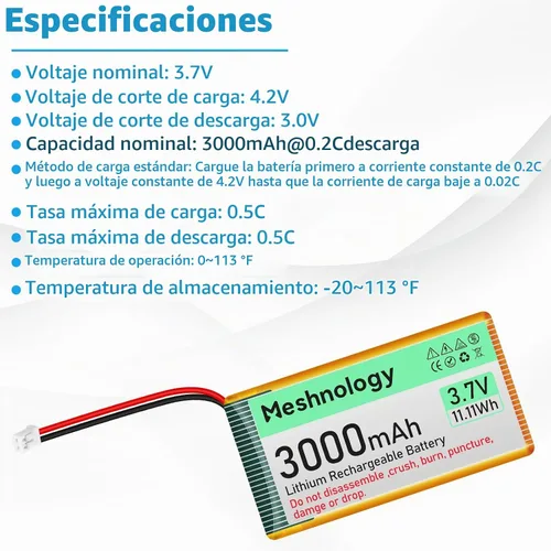 Vista 2 de 3.7V Lipo Batería 3000mAh 103665 Batería recargable de polímero de litio con cable de cargador USB PH2.0 Conector Circuito de protección integrado