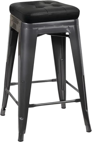 Vista 65 de GIA Taburete de mostrador sin respaldo de 24 pulgadas, cantidad de 4, bronce con asiento de madera clara