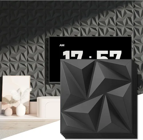 Vista 16 de Art3d - Paneles de pared 3D de 20 piezas, 11.8" x 11.8" (1.77 m²) Paneles de pared de PVC, decoración de pared adhesiva para sala de estar, Negro