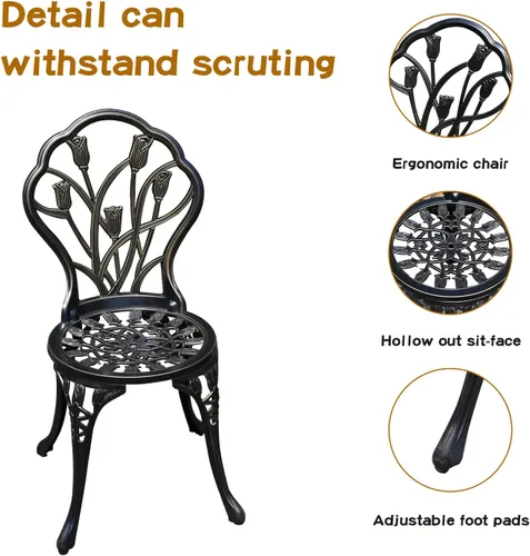 Vista 5 de JARDIN DE CENTENNIAL Juego de Bistró para Patio. Juego de Mesa de Bistró de Aluminio Fundido Resistente al Óxido con Orificio para Sombrilla