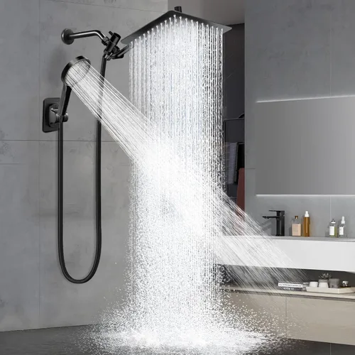 Cabezal de ducha, cabezal de ducha de lluvia de 12 pulgadas con combo de rociador de mano y brazo de extensión ajustable, manguera de lluvia de alta