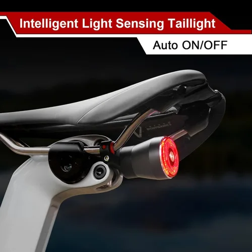 Vista 5 de Luz trasera inteligente para bicicleta, recargable por USB, luces direccionales de bicicleta con control remoto, luz trasera impermeable