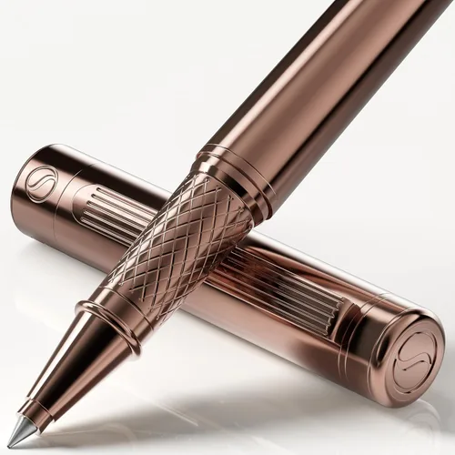 Vista 15 de Pluma de bola de acero inoxidable Scriveiner - Impresionante pluma de lujo de metal con acabado cromado plateado, repuesto de tinta Schmidt
