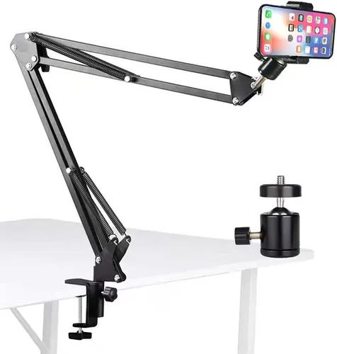 Overhead Video Phone Mount Articulating Arm ,Cell Phone Holder,Webcam Stand Lazy Desk Arm,Desktop Suspension Scissor Accessory for Live