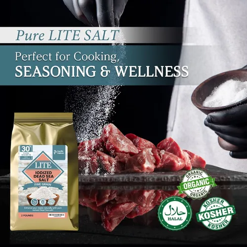 Vista 4 de Pacific Pelican 30% Less Sodium Iodized Dead Sea Lite Salt - Fine Grain Unrefined Kosher, Natural Iodized, Low Sodium Salt for Cooking, Seasoning