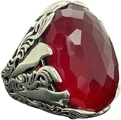 Men Handmade Ring, Ruby Stone Ring, Red Gemstone Ring, Ottoman Style Ring, 925k Sterling Silver Ring, Gift For Him
