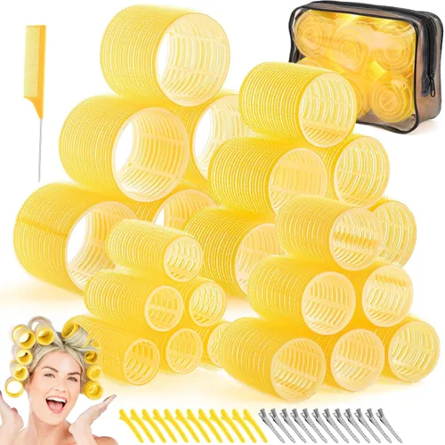 Vista 9 de obeoby - Juego de rodillos de autoagarre de 4 tamaños para cabello largo, corto y flequillo - 50 piezas con pinzas