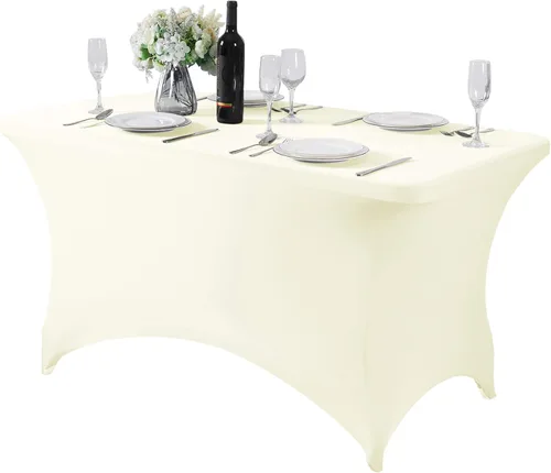 Vista 159 de Paquete de 2 manteles de elastano para mesa de 4, 6 o 9 pies, mantel elástico universal ajustable para fiestas, banquetes, bodas y eventos