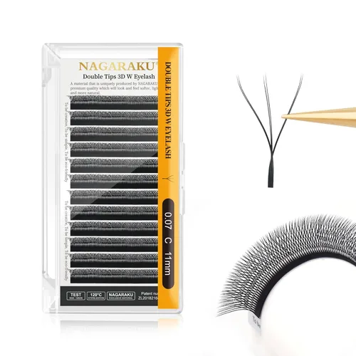 Vista 123 de NAGARAKU Extensión de pestañas en forma de W 3D con volumen en racimo, abanico prefabricado, pestañas postizas de visón sintético mate negro