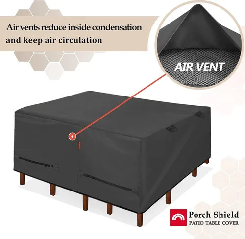 Vista 5 de Cubierta de mesa de patio Porch Shield - Funda impermeable para juego de mesa y sillas de comedor al aire libre cuadrada - 55 x 55 pulgadas, negra