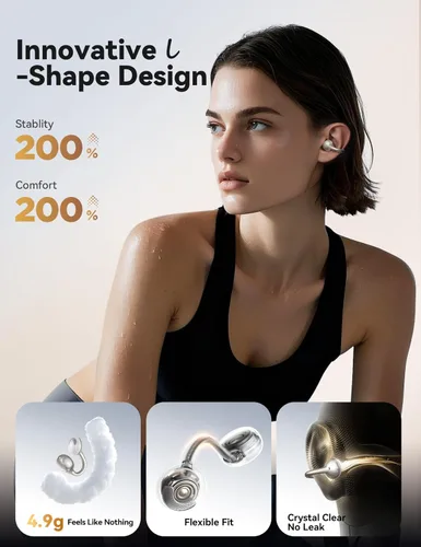 Vista 3 de JOYROOM OE3 Auriculares de oído abierto, auriculares inalámbricos con clip, reconocimiento automático L-R, control táctil omnidireccional, sonido