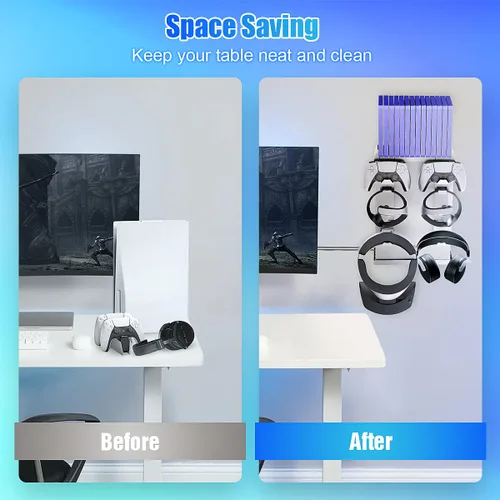 Vista 5 de Jhua PSVR2 PS5 Wall Mount Stand Kit Metal Wall Shelf for Playstation 5 Console, 8-in-1 PS5 VR2 Wall Bracket with Controller Holder, Headset