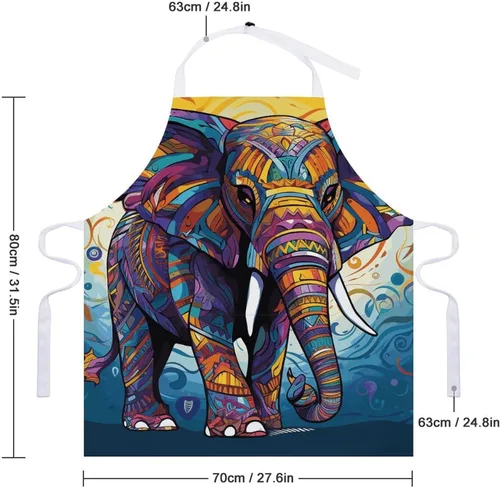Vista 2 de Personalized Colorful Elephant Adult Apron, Kitchen Cooking Aprons for Woman Man, Adjustable Bib Apron with Pocket for Baking, BBQ Crafting