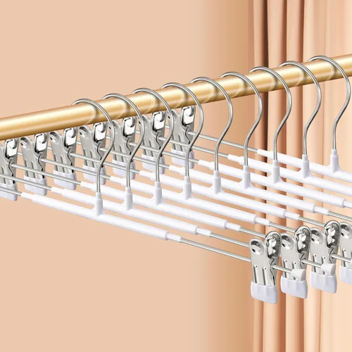 Vista 16 de Perchas para pantalones con clips, paquete de 10 perchas ajustables para falda para mujer, perchas antideslizantes para pantalones de mezclilla