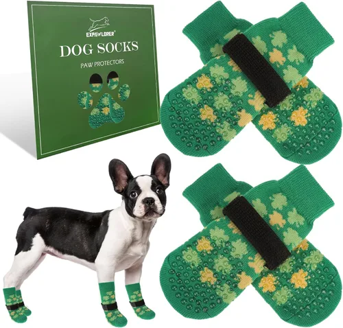 Vista 26 de EXPAWLORER - Calcetines antideslizantes para perros, evitan que se laman las patas, para pavimento caliente y pisos de madera, botines para perros