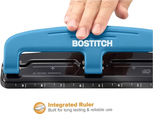 Vista 2 de Bostitch Office EZ Squeeze™ Perforadora de 3 agujeros con esfuerzo reducido, 12 hojas, azul (2103), 12 hojas azul