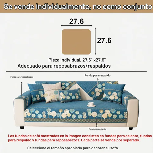 Vista 2 de Funda Boho para Sofá, Fundas de Sofá Antideslizantes Lavables, Fundas de Sofá de Chenilla Acolchadas, Fundas Bohemias para Sofá, Protector de Azul