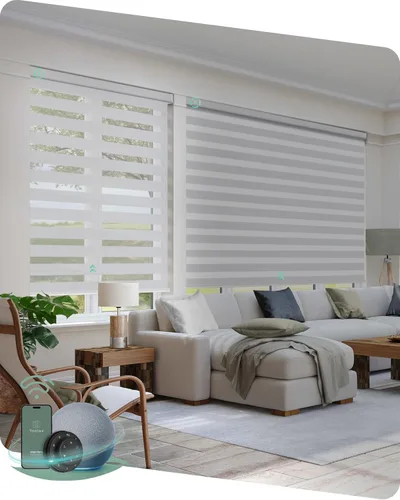 Vista 33 de Persianas de cebra motorizadas Yoolax, persianas de cebra con control remoto para ventanas interiores, persianas motorizadas con control remoto