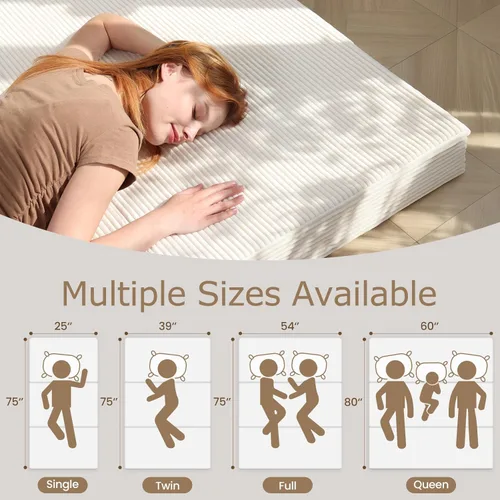 Vista 6 de Colchón de tres pliegues de 6 pulgadas, tamaño individual, sofá cama plegable con funda extraíble lavable, colchón de futón plegable de espuma