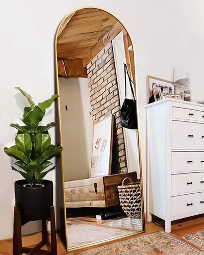 Vista 18 de Itsrg Espejo de longitud completa, con soporte, de piso, espejo de pared arqueado, de gran tamaño, para dormitorio, negro