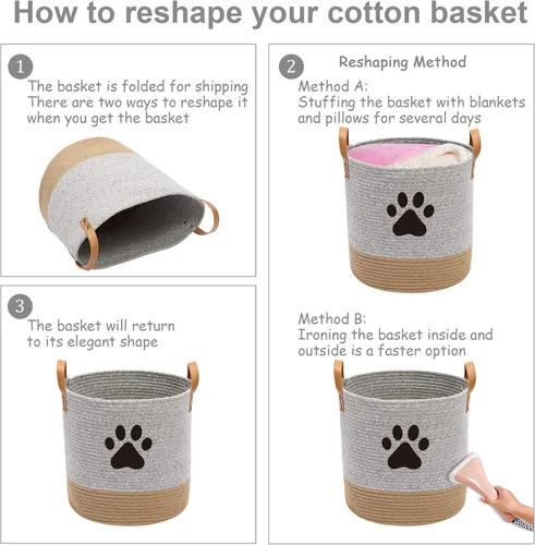 Vista 5 de Cesta de juguetes para perros de cuerda de algodón, canasta de juguetes para cachorros, canasta de lavandería, canasta de almacenamiento de mantas