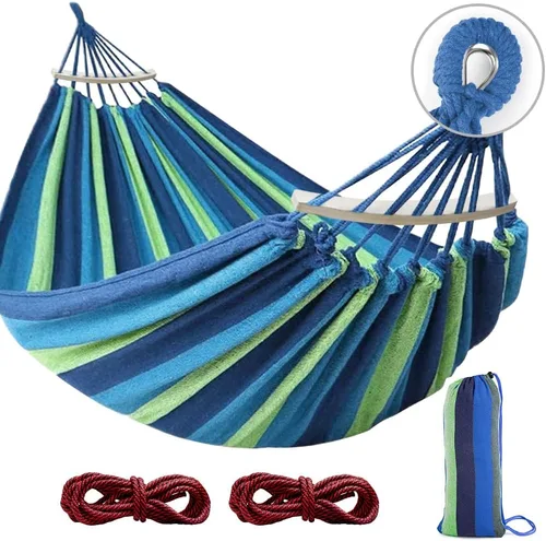 Vista 7 de MOSFiATA Hamaca de campamento de 550 libras mejorada de tela de lona duradera de 11.29 oz, hamacas individuales con dos vigas de equilibrio que