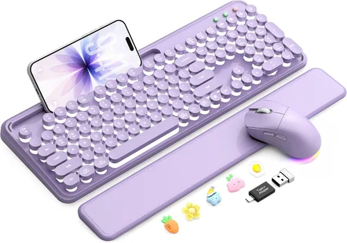 Vista 11 de Teclado y mouse inalámbricos, máquina de escribir retroiluminada con Verde Aqua