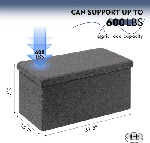 Vista 127 de PINPLUS Otomanas otomanas de almacenamiento con forma cuadrada con reposapiés de almacenamiento para sala de estar, asiento otomano Boucle para Gris