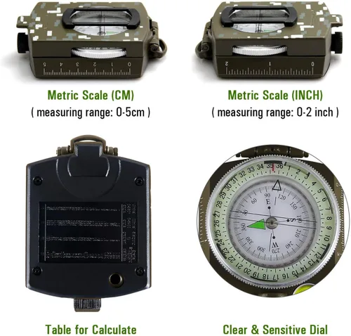 Vista 2 de Eyeskey Brújula Militar de Supervivencia Táctica Multifuncional con Cordón y Bolsa Impermeable y Resistente a los Impactos Brújula