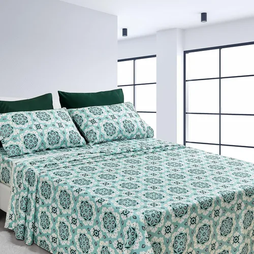 Vista 22 de American Home Collection - Juego de sábanas y fundas de almohada estampadas de 6 piezas, con 14 pulgadas de caída; sábanas de microfibra con doble