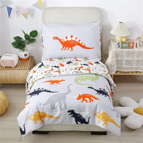 Vista 8 de URBONUR Conjunto de cama de 4 piezas para niños con tema espacial, cobertor de astronauta de cohete para niños pequeños, con sábanas, suave