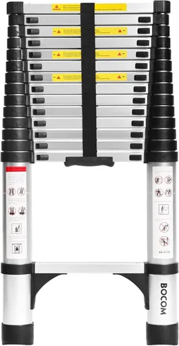 Vista 8 de BOCOM Escalera telescópica de aluminio de 8.5 pies, extensión plegable multiusos ligera con 2 estabilizadores triangulares, capacidad máxima de 330