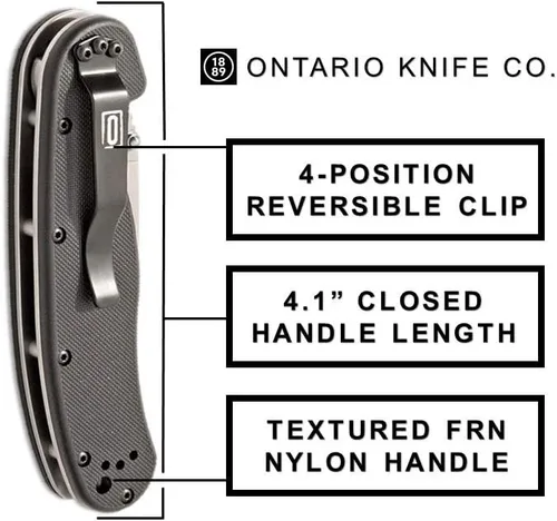 Vista 4 de Cuchillo plegable Ontario Knife OKC Rat Ii Sp de mango negro, 7 pulgadas de longitud (17.78 cm) totalmente abierto