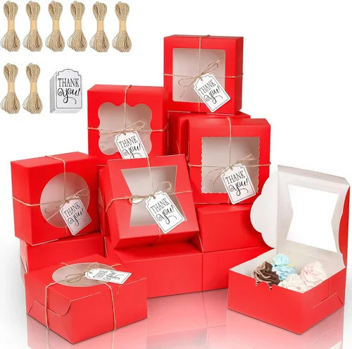 Vista 9 de KPOSIYA 65 cajas de panadería con ventana de 6 x 6 x 3 pulgadas, cajas de galletas de 5 estilos, cajas pequeñas de pastelería para dulces, postres