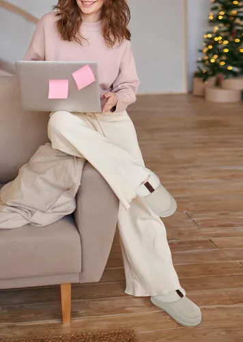 Vista 2 de COFACE - Pantuflas de espuma viscoelástica tipo mocasín para mujer, mullidas, cálidas, con soporte de arco, suela de goma y cuello con pelo