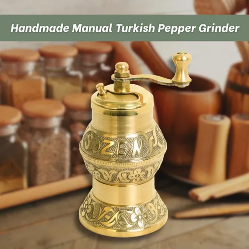 Vista 2 de Sozen - Molinillo de pimienta manual de latón de 4.7 pulgadas, molinillo de pimienta turca hecho a mano, molinillo de especias cónico, molinillo