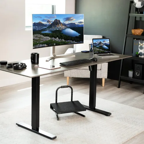 Vista 8 de VIVO Reposapiés ergonómico ajustable en altura con plataforma de alivio, taburete elevado para estación de trabajo cómoda de sentarse a pararse