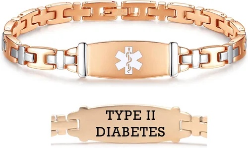 Vista 113 de LinnaLove Lady Medical Alert - Pulseras médicas de acero inoxidable para mujer, 7.5 pulgadas