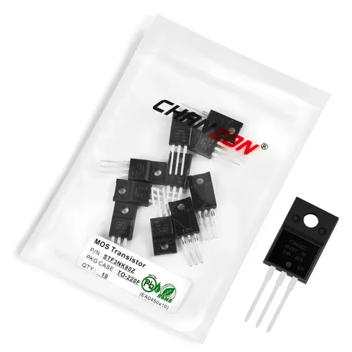 Vista 13 de Chanzon 2N60 TO-220AB NMOS MOS N-Channel Power MOSFET Transistor, alto voltaje y corriente nominal, (paquete de 10 unidades)