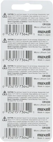 Vista 2 de Baterías botón de litio para relojes CR1220 3 V de Maxell Paquete de 5